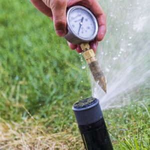 Pressure gauge on an sprinkler system in Colorado yard