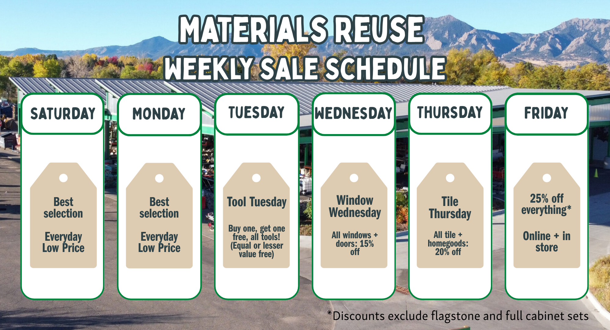 A graphic of Resource Central's spring sale schedule