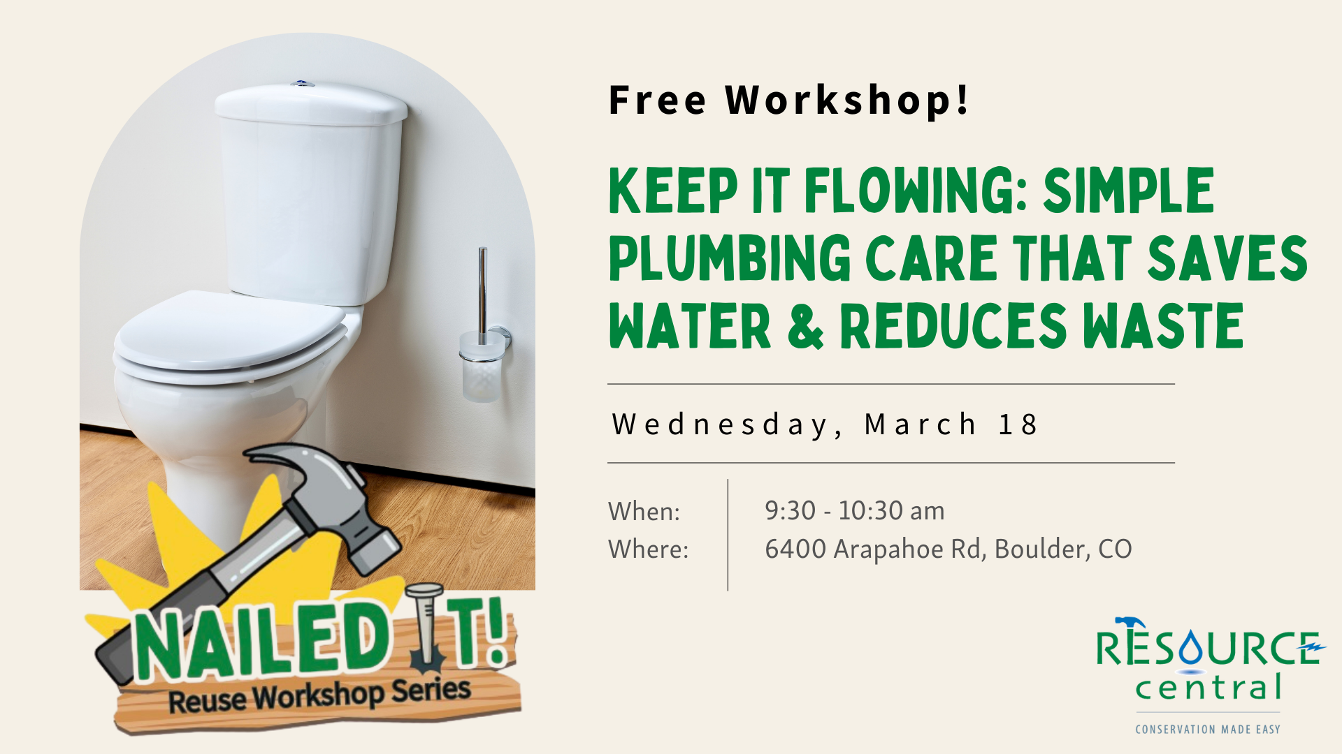 A graphic advertising a plumbing workshop at Resource Central