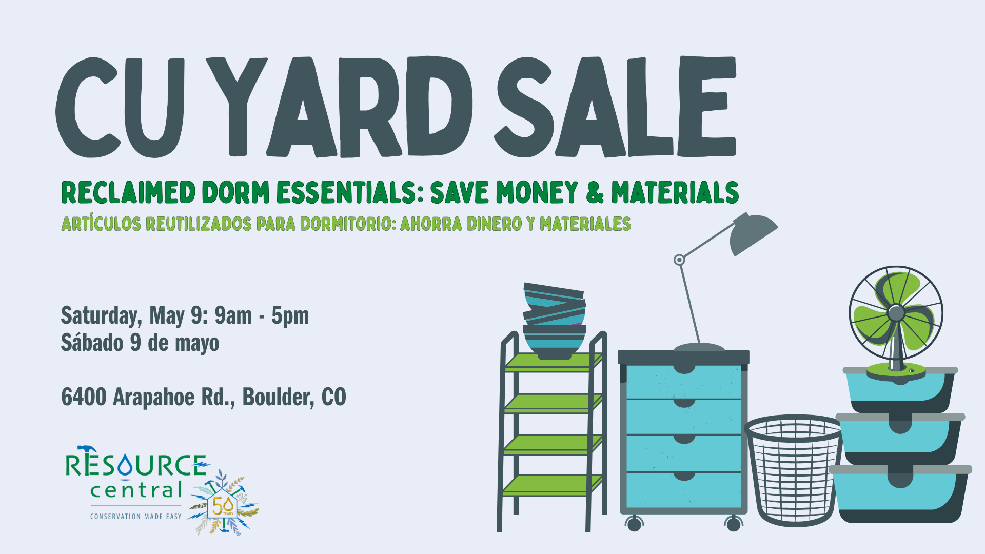 CU Yard Sale graphic, shop reclaimed dorm essentials