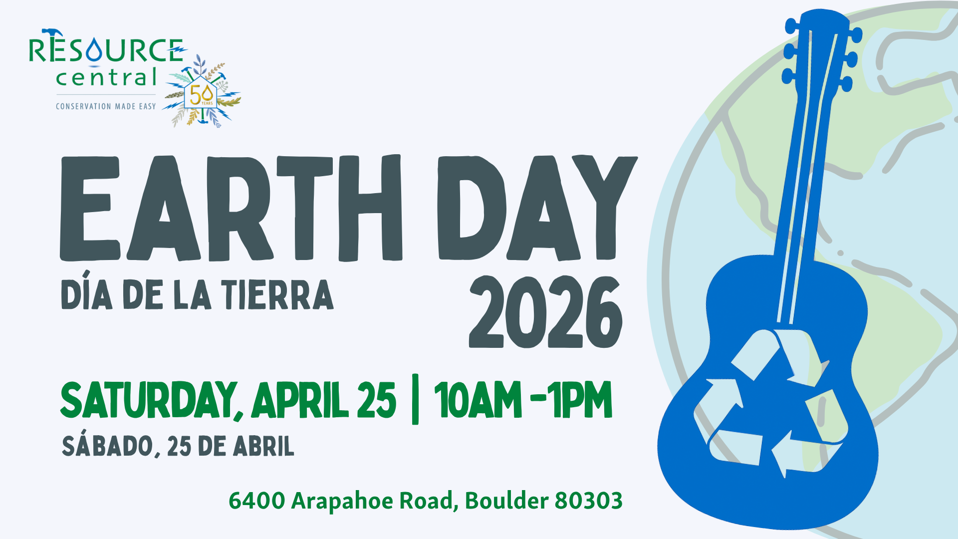 A graphic for Resource Central's Earth Day celebration Rock & Reuse
