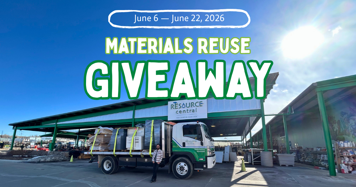 A photo of Resource Central with a truck and materials, with text about the Giveaway