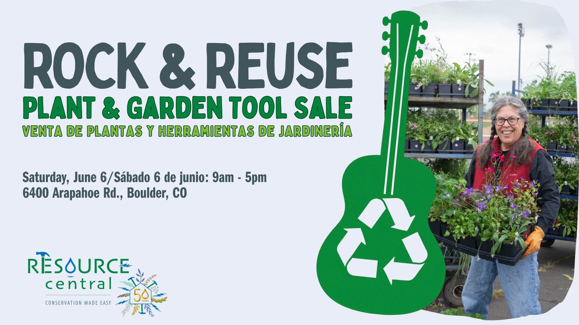 A graphic for the Spring Plant Sale edition of Rock & Reuse at Resource Central