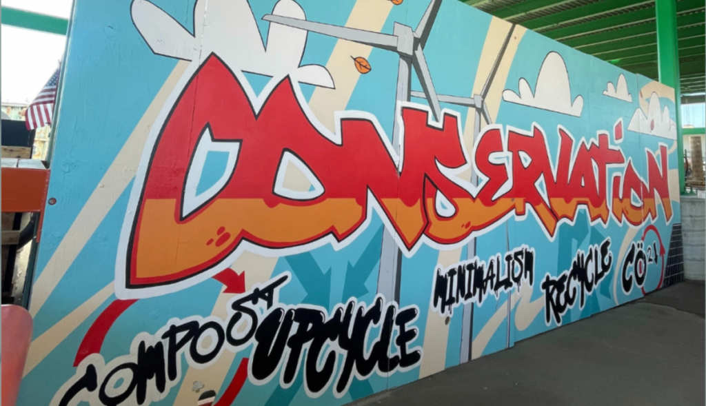 A photo of the graffiti style mural at Resource Central