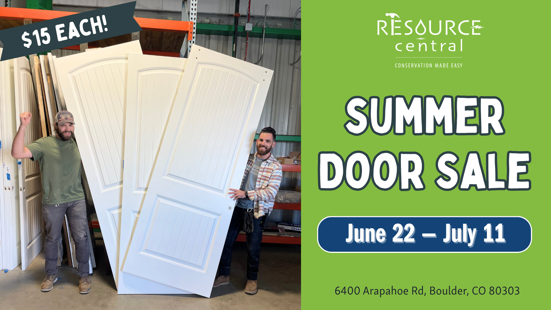 A graphic for the Summer Door Sale at Resource Central.