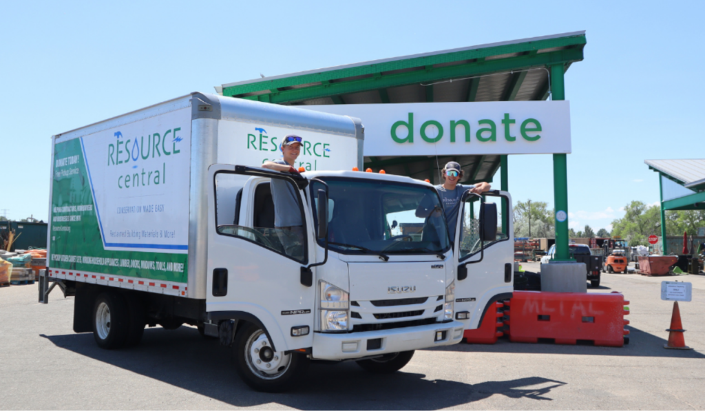 Donation lane Reuse The Resource Central boxtruck in front of the donation lane on site. Materials Reuse Donation Receipt.